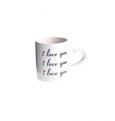 Baskılı Kupa Kalp Kulplu I Love You