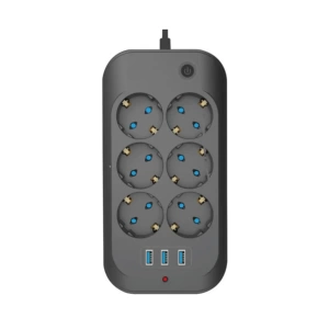 Termal Akım Korumalı, Çocuk Korumalı, 6’lı 2 Mt Uzatma Kablosu 6 X Priz, 3 X Usb