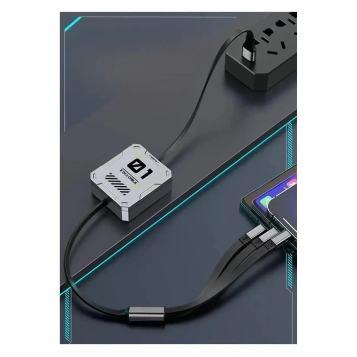 100w Geri Çekilebilir Makaralı Çoklu Şarj Kablosu Alüminyum Kutu Lightning Micro Type-c Şarj Kablosu