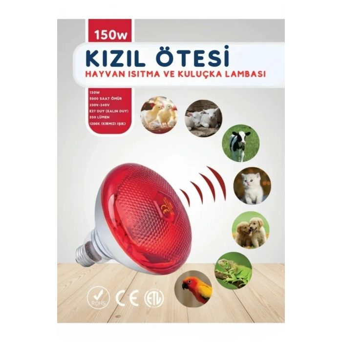 150w Kızılötesi (infrared) Isıtıcılı Hayvan Isıtma Ve Kuluçka Lambası (kırmızı Işık) E27 (kalın Duy)