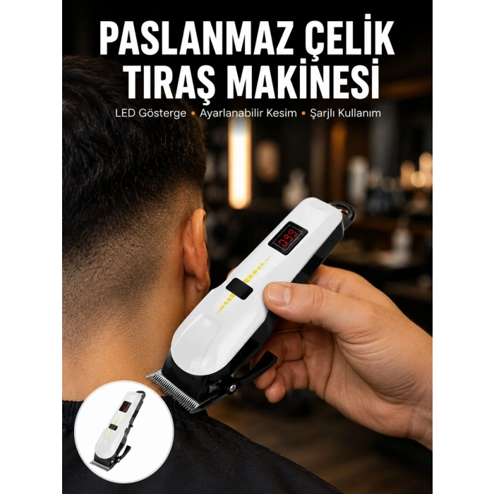 2025 Model Şarjlı Dijital Saç Sakal Tıraş Makinesi Islak Kuru Kullanıma Uygun Yeni Nesil