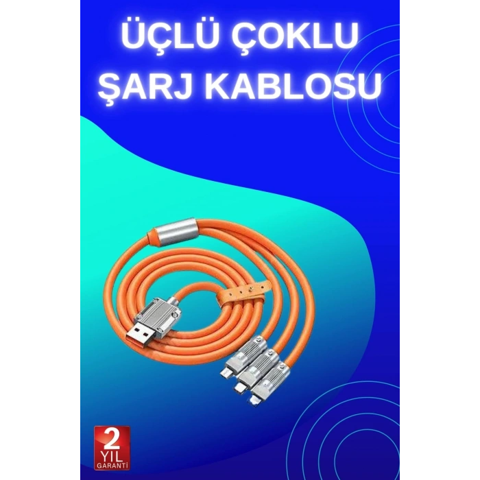 3 İn 1 Süper Hızlı Şarj Kablosu Android Ve İos Uyumlu Silikon Şarj Kablosu
