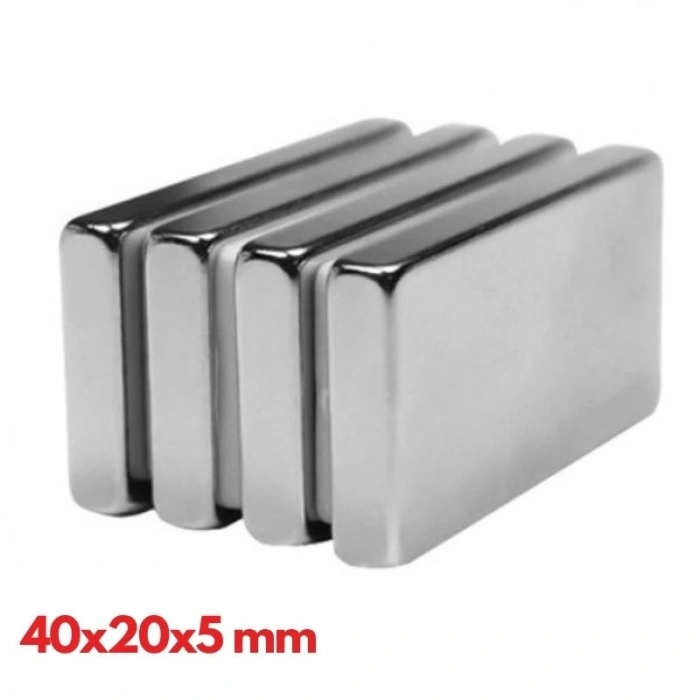 5li Set: N35 Sınıfı 40x20x5 Mm Köşeli Neodyum Mıknatıs (nikel Kaplama)