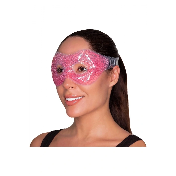 Pembe Jel Boncuklu Göz Maskesi, Soğuk & Sıcak Kullanım Rahatlatıcı Terapi Maskesi