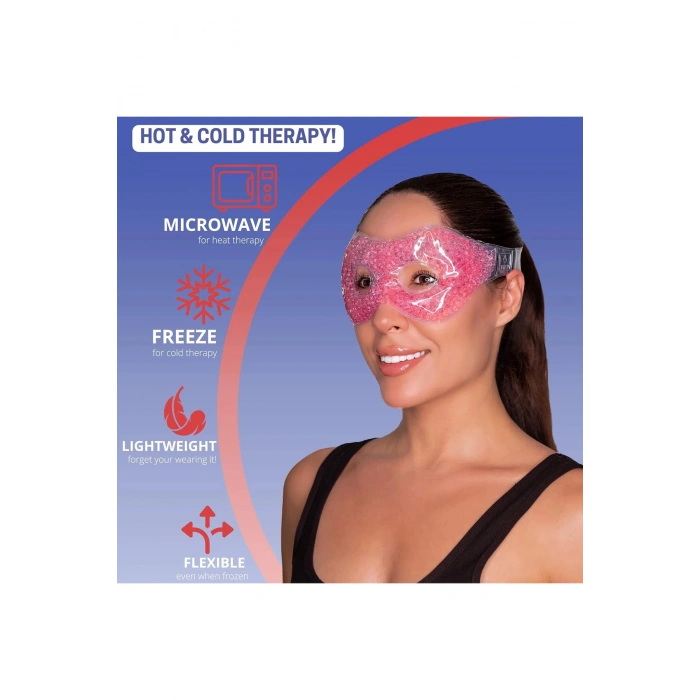 Pembe Jel Boncuklu Göz Maskesi, Soğuk & Sıcak Kullanım Rahatlatıcı Terapi Maskesi