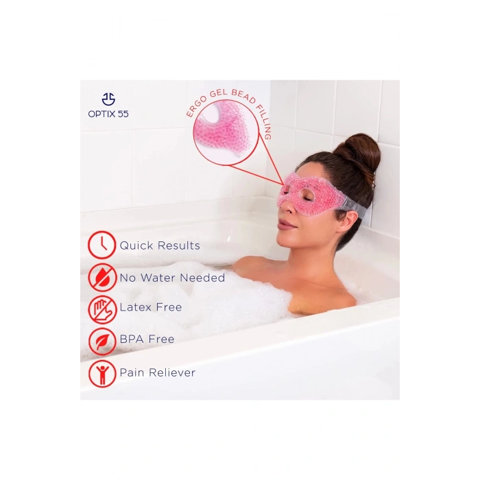 Pembe Jel Boncuklu Göz Maskesi, Soğuk & Sıcak Kullanım Rahatlatıcı Terapi Maskesi