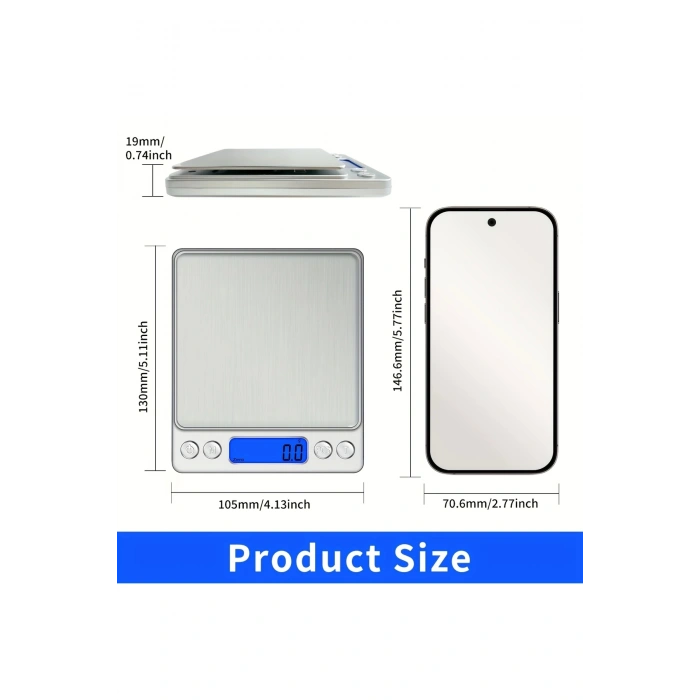 Pratik Dijital Hassas Mutfak Terazisi Hassas Tartı 2000 Gr./0.1 Gr. Hassasiyet