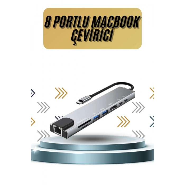 8 Portlu Macbook Çevirici Type C Hub  Sd Tf Usb Çoğaltıcı Ethernet