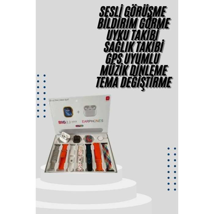 9 Ultra Akıllı Saat 49mm 2inç Ekran 7 Kordonlu Ve Bluetooth Kulaklık