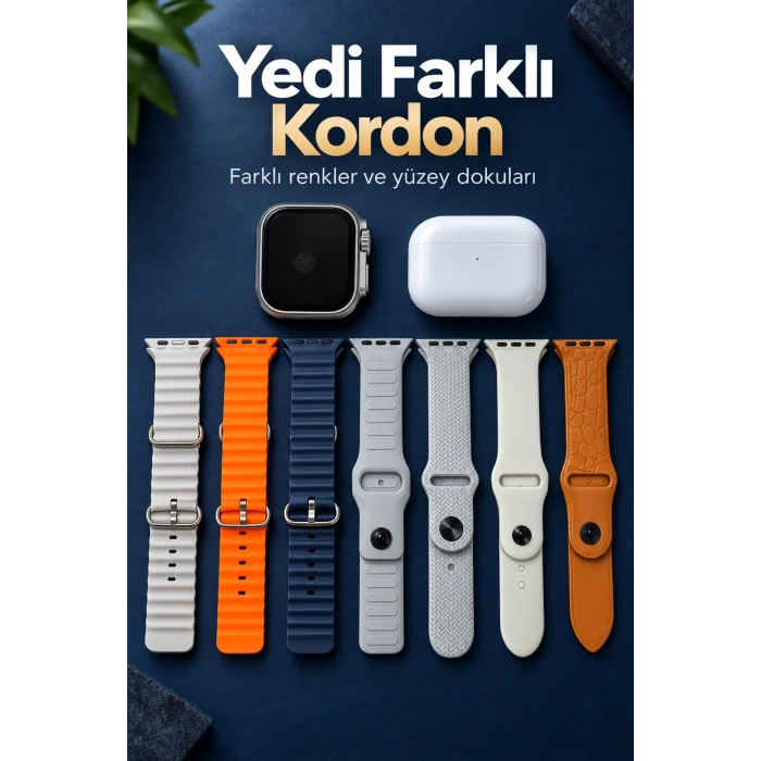 Akıllı Saat Bluetooth Aramalı Ve 7 Kordonlu Set