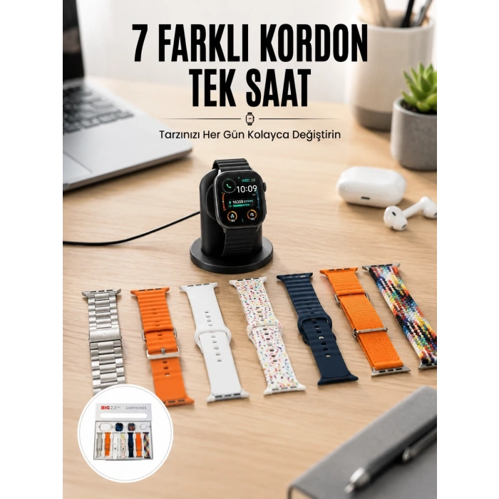 Akıllı Saat Ve Air Pro Kulaklık 7 Kordonlu Çok Fonksiyonlu İkili Set Yeni Nesil
