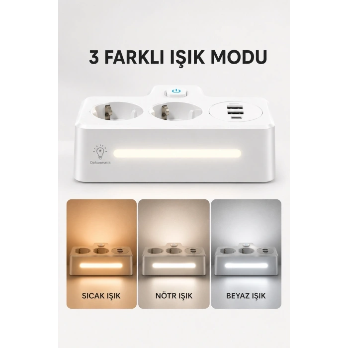Bkl-502 Akım Korumalı 2li Priz 2 Usb Ve 2 Type-c Çıkış 4000w Hızlı Şarj Duvar Tipi Dokunmatik Led Aydınlatmalı