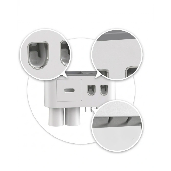 Çift Dispenserli Diş Macunu Sıkacağı 6 Fırçalık Bardaklı Banyo Organizer