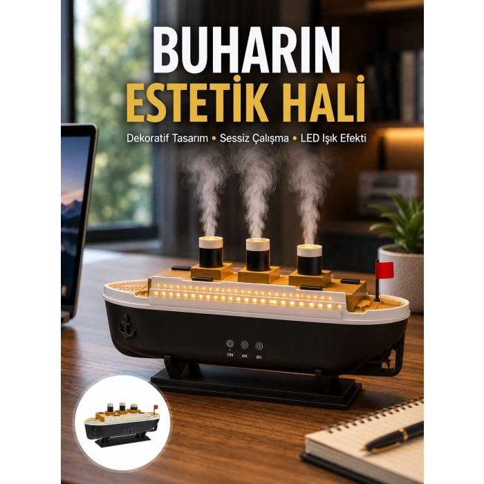 Dekoratif Gemi Modeli 7 Renk Işıklı Hava Nemlendirici Ve Oda Kokusu Difüzörü Yeni Nesil