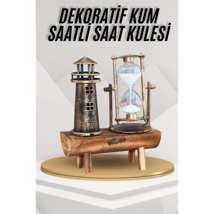 Deniz Feneri Kum Saati Ahşap Görünümlü Vintage Tarz Biblo