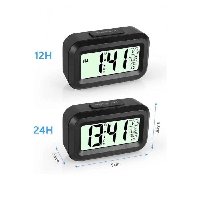 Dijital Masa Saati Termometreli Takvim Çalar Saat Led Ekran Pilli