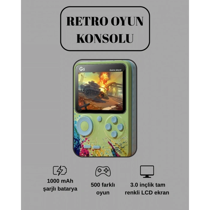 G5 Game Box Retro Mini Oyun Konsolu – 500 Dahili Oyun