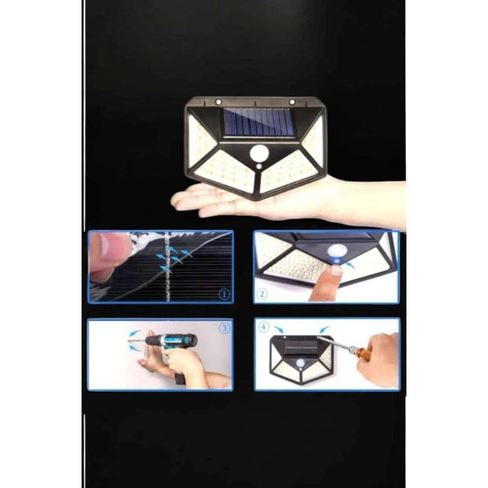 Güneş Enerjili Bahçe Aydınlatma Lambası Solar 100 Led Lamba