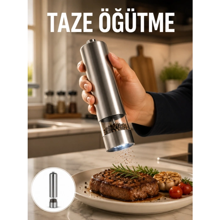 Işıklı Pilli Baharat Değirmeni Taze Ve Pratik Öğütme Yeni Nesil