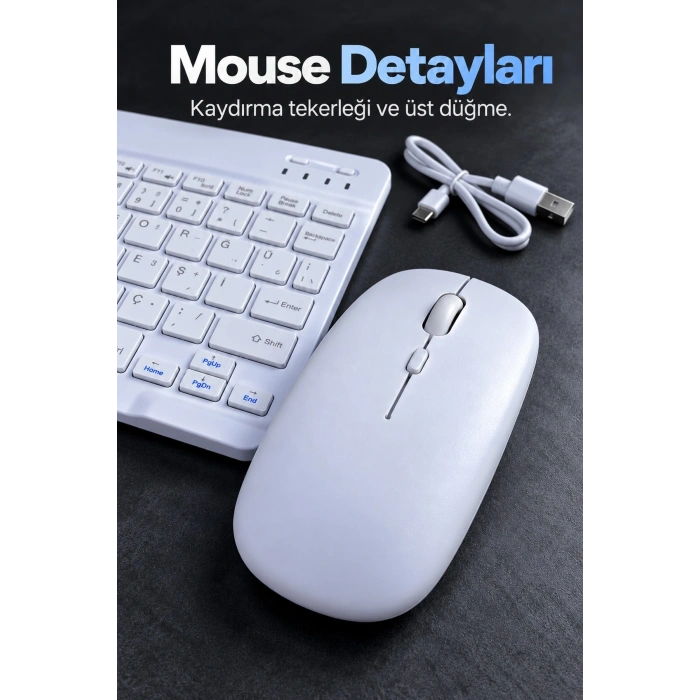 Kablosuz Klavye Mouse Seti Beyaz Türkçe Q