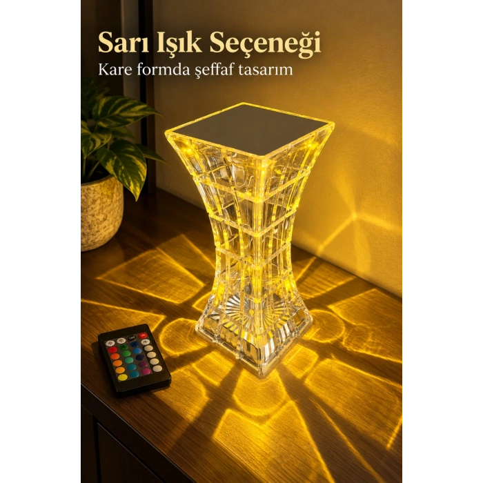 Kare Tabanlı Renk Seçimli Şeffaf Masa Lambası