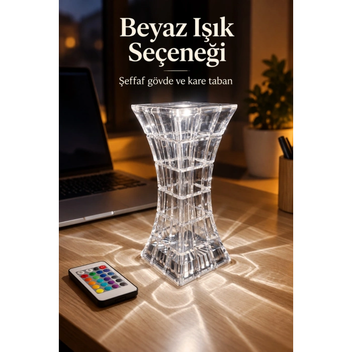 Kare Tabanlı Renk Seçimli Şeffaf Masa Lambası