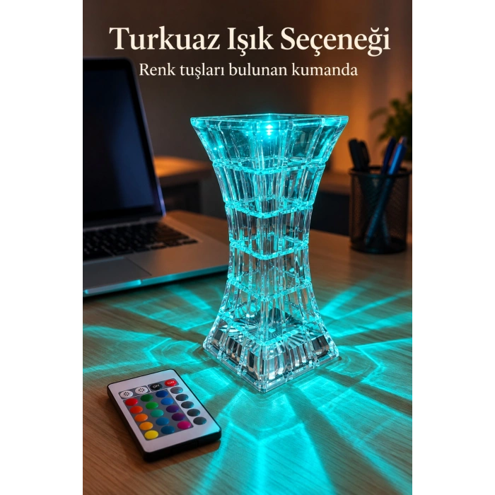 Kare Tabanlı Renk Seçimli Şeffaf Masa Lambası