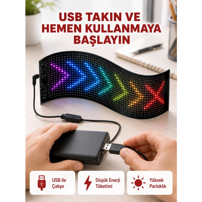 Kayan Yazı Destekli Rgb Led Reklam Paneli Usb İle Kolay Kurulumlu