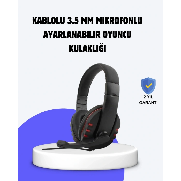 Kırmızı  Kulaklığı Mikrofonlu Ayarlanabilir Konforlu Tasarımlı