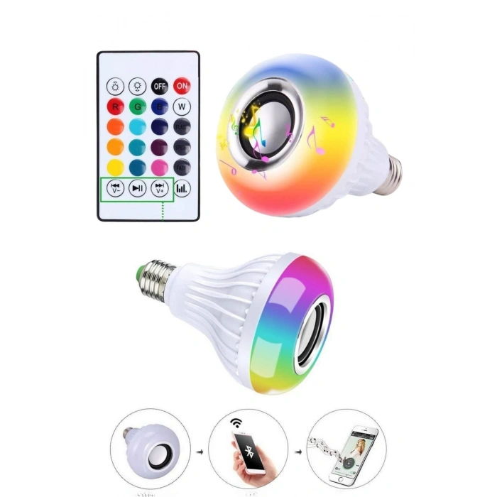 Kumandalı Rgb Led Işık Bluetooth Hoparlör Ses Lambası Renkli Ampul