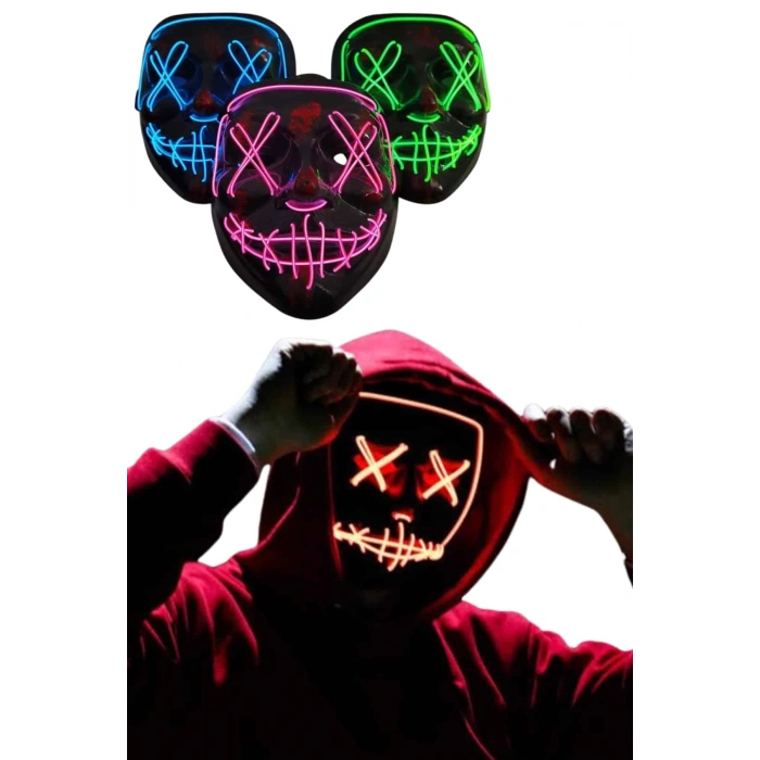 Led Işıklı Neon Maske Cadılar Bayramı Maskesi Korkunç Korku Maskesi