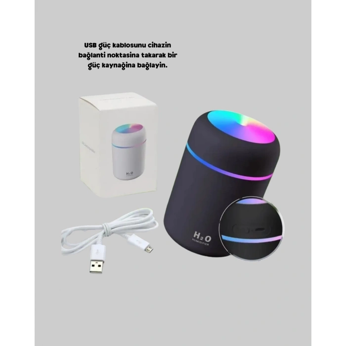 Led Işıklı Usb Nemlendirici – Sürekli Ve Aralıklı Püskürtme Modu