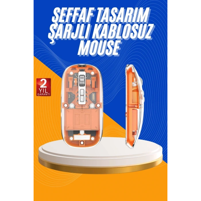 Mouse Fare Kablosuz Mouse Fare Şarjlı Bluetooth Sessiz 5 Tuşlu Şeffaf