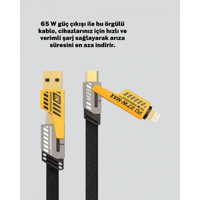Örgülü Tasarım 4’ü 1 Arada Usb-c Lightning Hızlı Şarj Kablosu