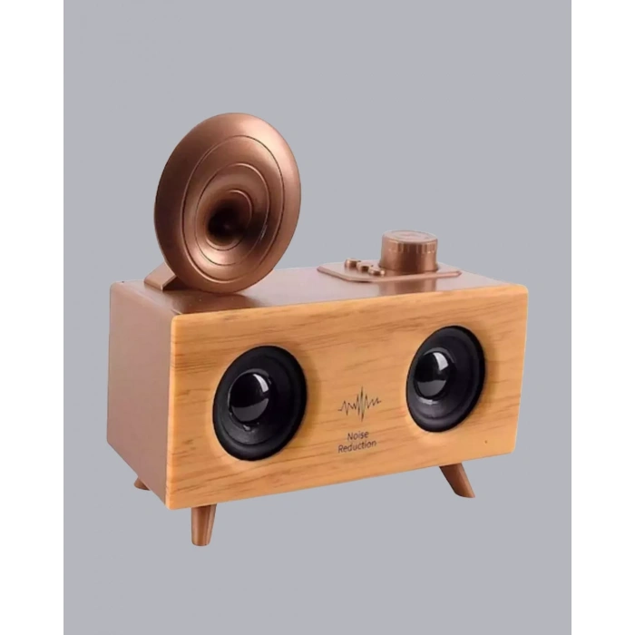 Retro Gramafon Bluetooth Hoparlör Çift Stereo Sesli Fm Radyo Destekli