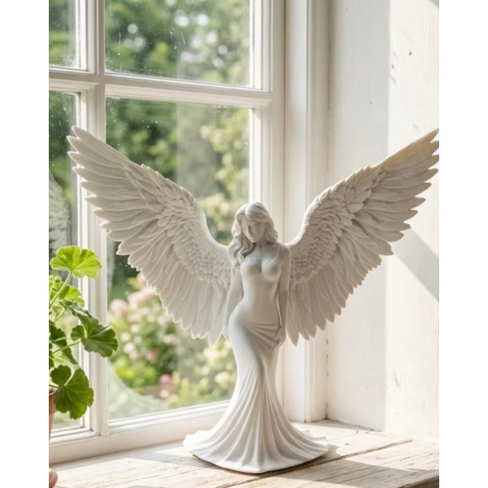 Sanatsal Melek Heykeli Kanatlı Kadın Figürlü 3d Dekoratif Biblo