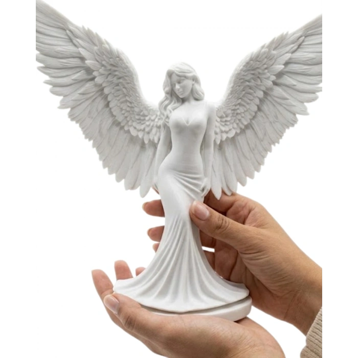 Sanatsal Melek Heykeli Kanatlı Kadın Figürlü 3d Dekoratif Biblo