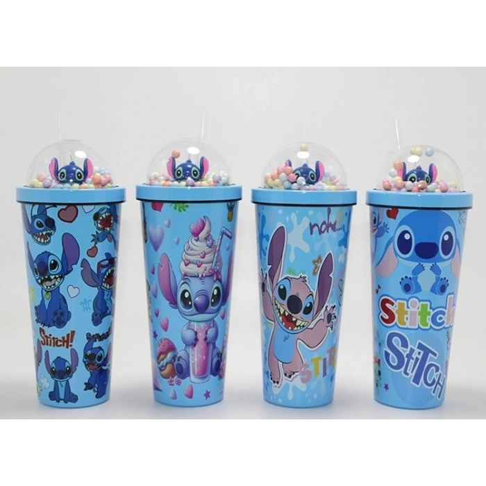 Sevimli Stitch Pipetli Boncuklu Termos & Suluk Alk4708