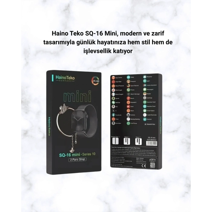 SQ-16 Mini Series 10 Akıllı Saat | Şık Ve Hafif Tasarım, 3 Kordon Seçeneği