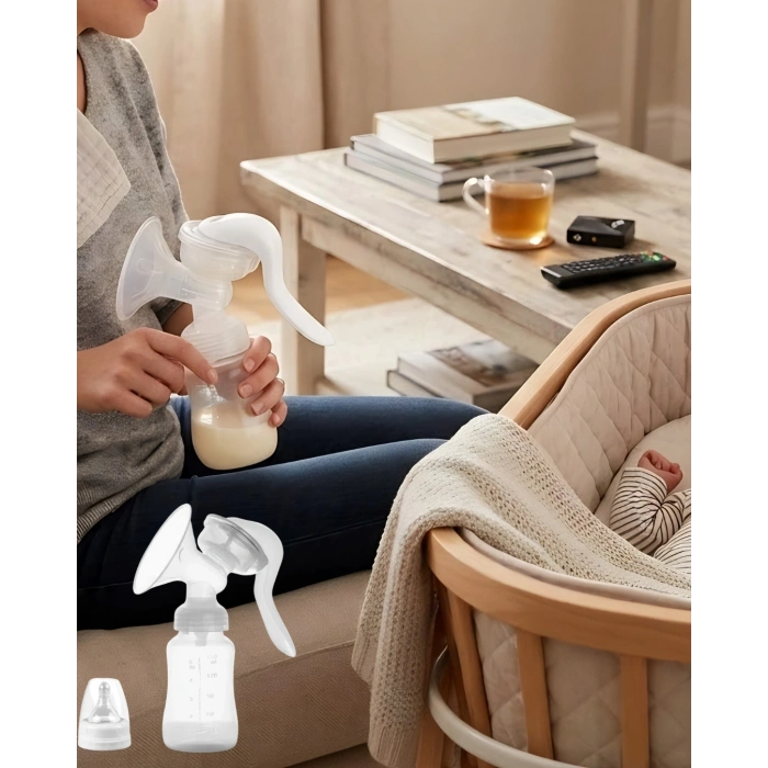 Taşınabilir Manuel Göğüs Pompası Ayarlanabilir Vakumlu 180 Ml Şişeli