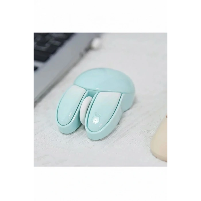 Tavşan Figürlü Kablosuz Mouse Pil Dahil Etiket Hediyeli Mavi