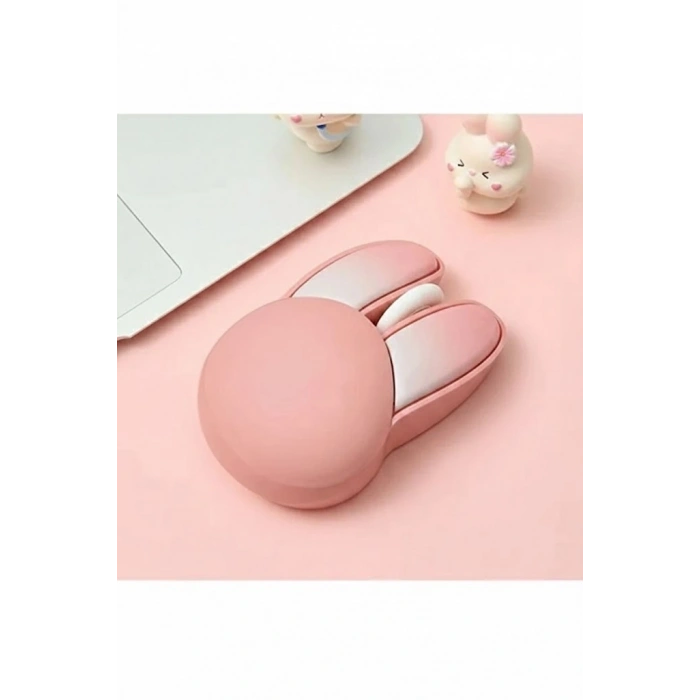 Tavşan Figürlü Kablosuz Mouse Pil Dahil Etiket Hediyeli Pembe
