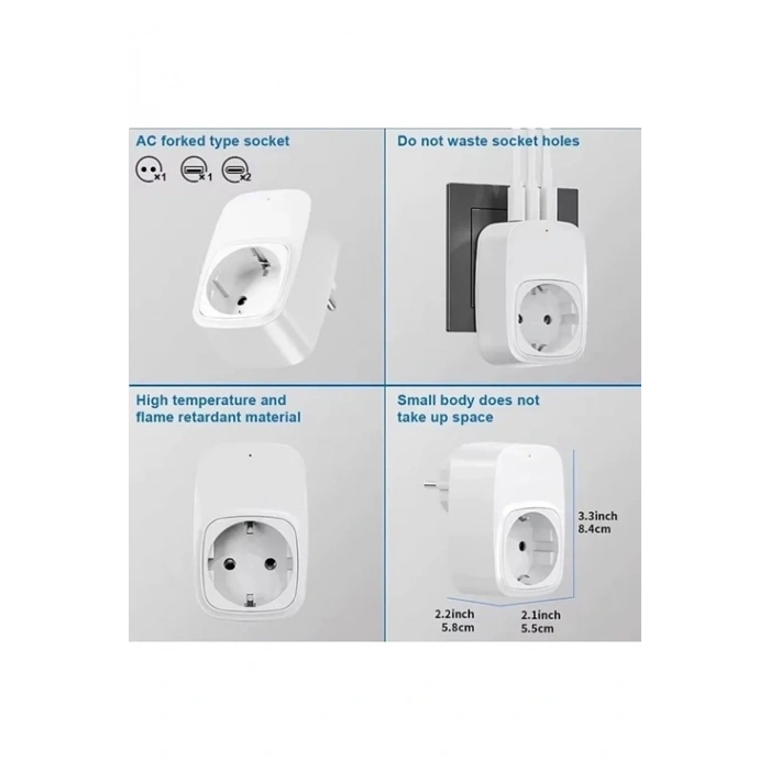 Tekli Yüksek Voltaj Korumalı Duvar Prizi 2x Type-c 1x Usb Çıkışlı Priz Grup Priz Çoğaltıcı Siyah