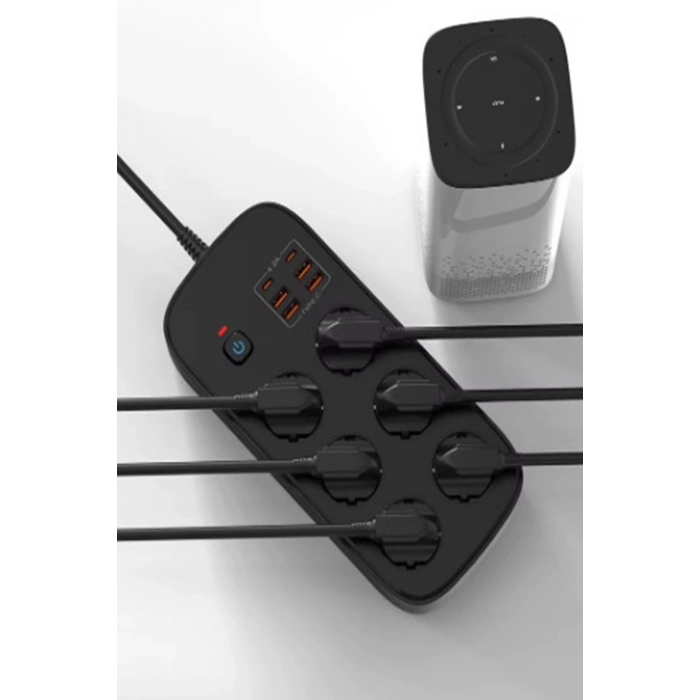 Termal Akım Korumalı 6’lü Priz 4x Usb 2x Type-c Çıkışlı Grup Priz Çoğaltıcı (3500w) Siyah