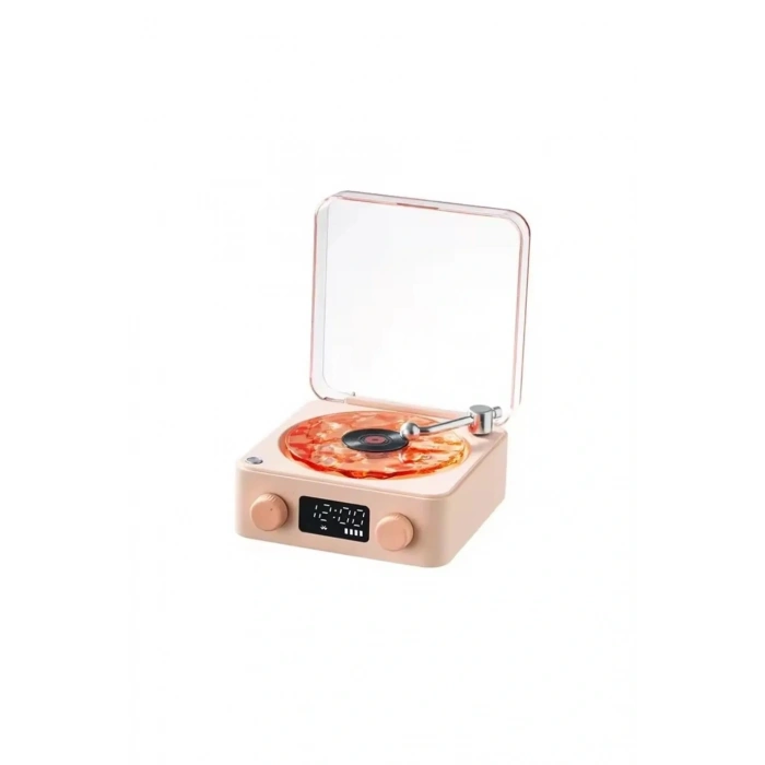 Waves Nostalji Plak Görünümlü Bluetooth Hoparlör 3d Ses Dalgası Retro Müzik Plak Pembe