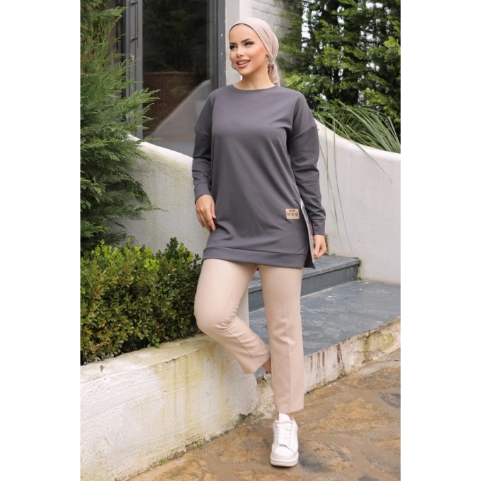 Yeni Stil Gri Füme Detaylı Tunik 10020