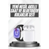 Akıllı Saat Gümüş Kasa Bluetooth Kulaklık Hediyeli Çok Fonksiyonlu İkili Set