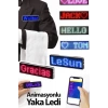 Matrix Kayan Led Yaka Rozeti Mobil Kontrollü Dijital Etiket 9×3cm