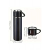 Termos Seti 3lü Bardak Seti Isı Dayanıklı Siyah Paslanmaz Çelik Vakumlu