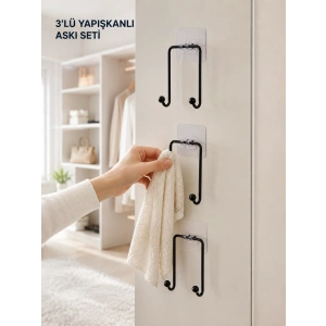 3lü Duvar Tipi Yapışkanlı Askılık Ev Ve Yaşam Alanları İçin Pratik Set